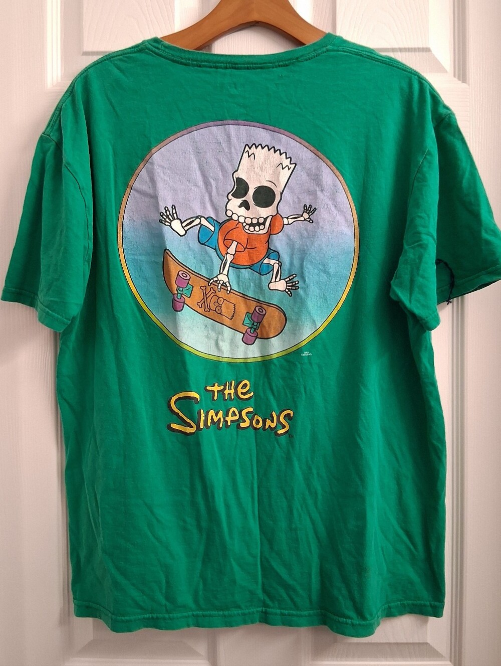The Simpsons Bart Skeleton Skateboard T Shirt Green Large